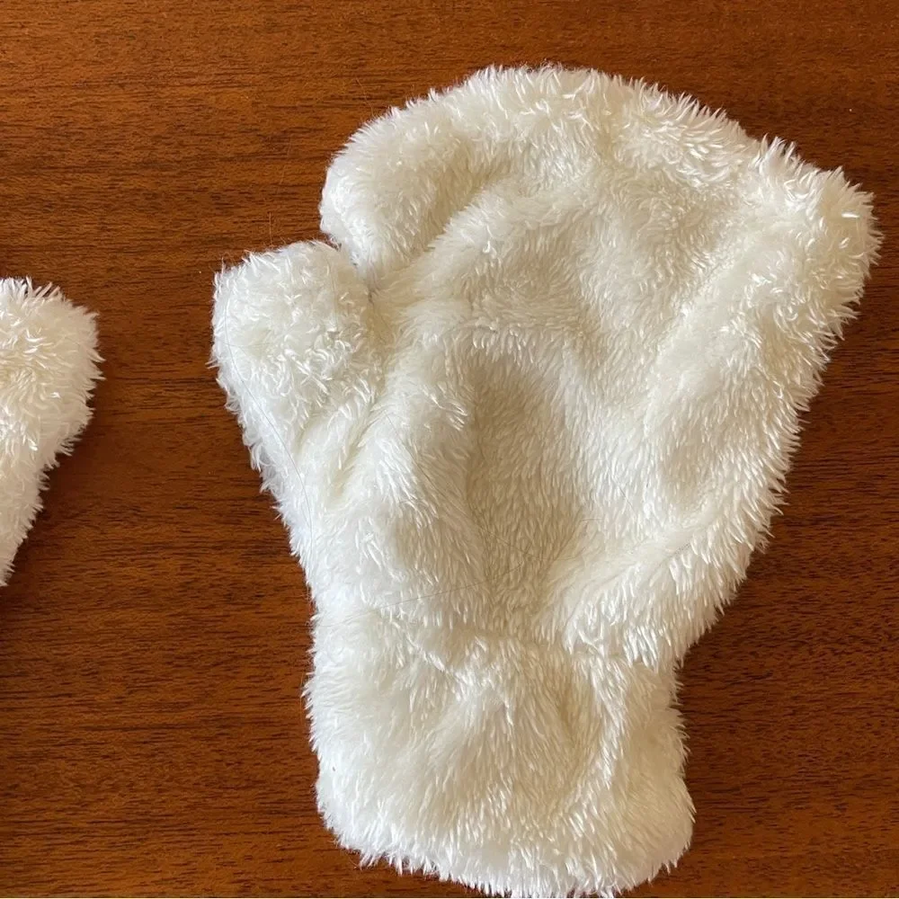 Fuzzy Cat Paw Costume Gloves White with Pink Pads